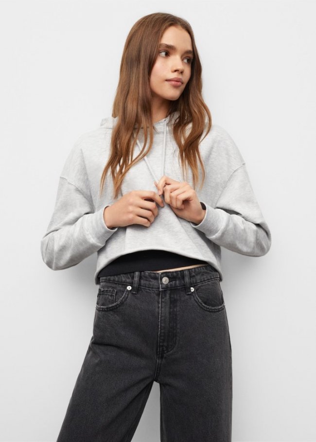 Mango Sudadera capucha crop - Gris claro vigoré