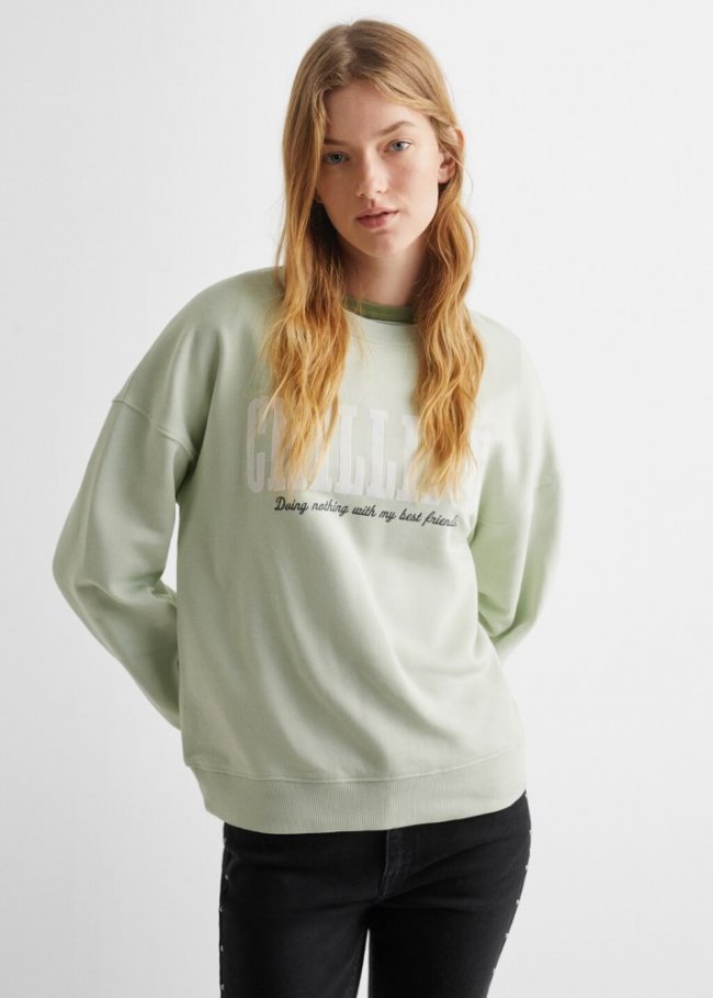 Mango Sudadera mensaje estampado - Verde pastel