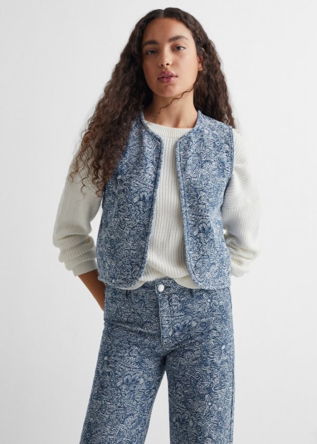 Mango Chaleco algodón bordado - Azul