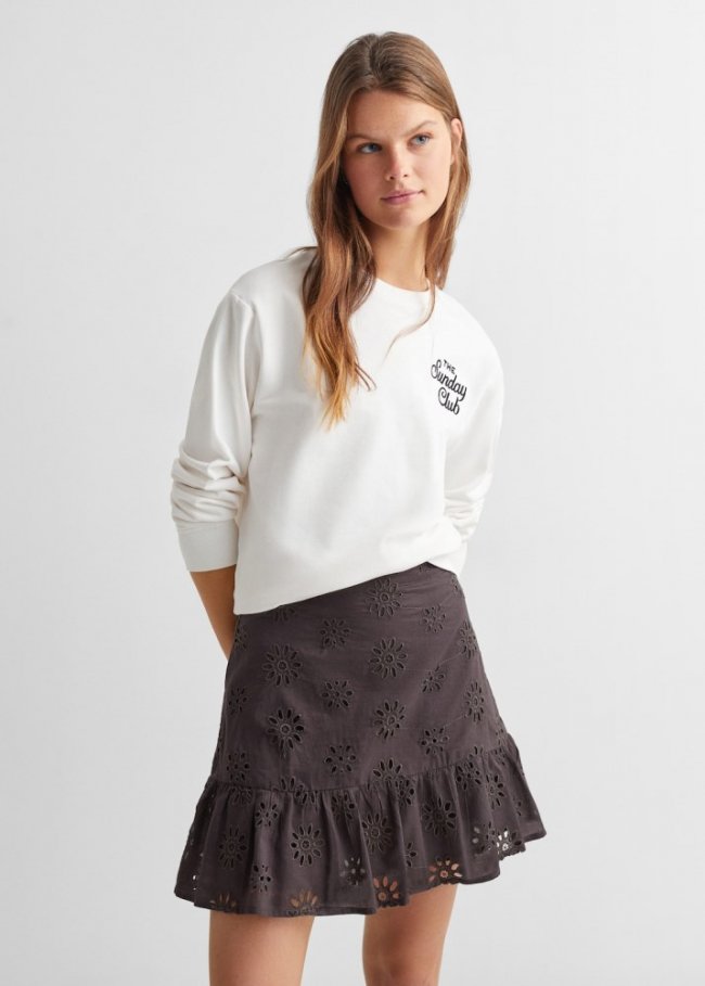Mango Falda bordada volantes - Gris antracita