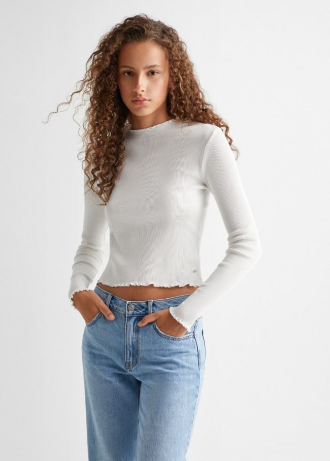 Mango Camiseta algodón manga larga - Blanco roto