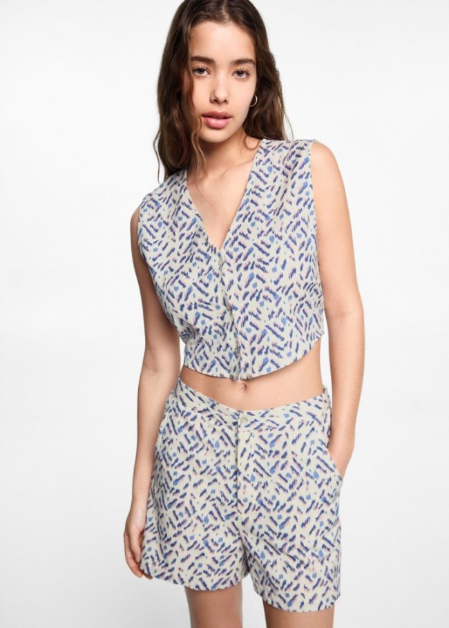 Mango Short estampado lino - Blanco roto