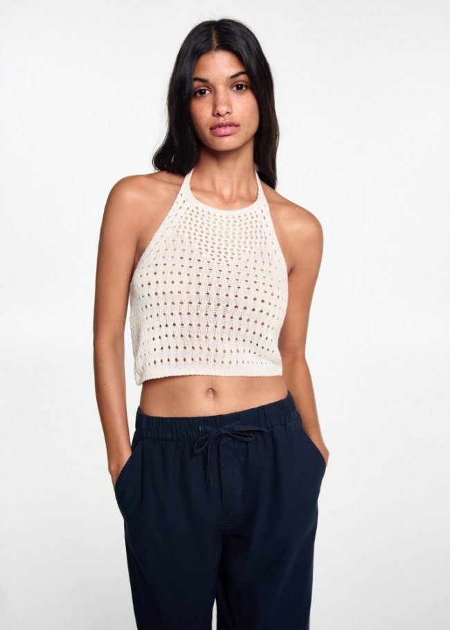 Mango Top crochet cuello halter - Crudo
