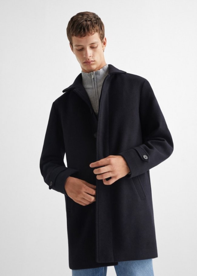 Mango Abrigo cuello clásico - Azul marino oscuro