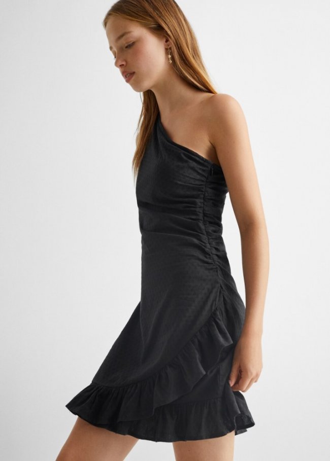 Mango Vestido asimétrico volantes - Negro