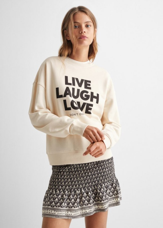 Mango Sudadera algodón estampada - Beige