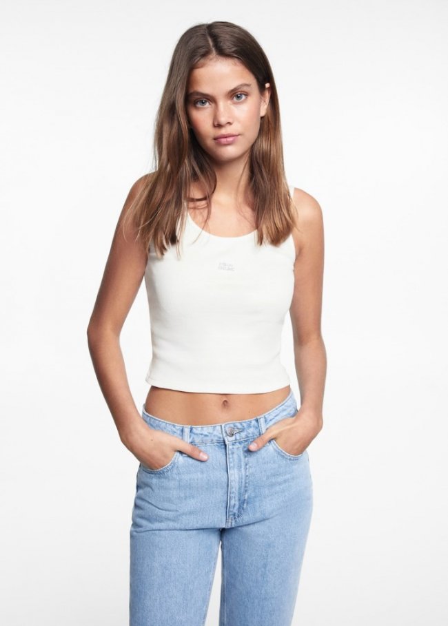 Mango Camiseta algodón tirantes - Blanco roto