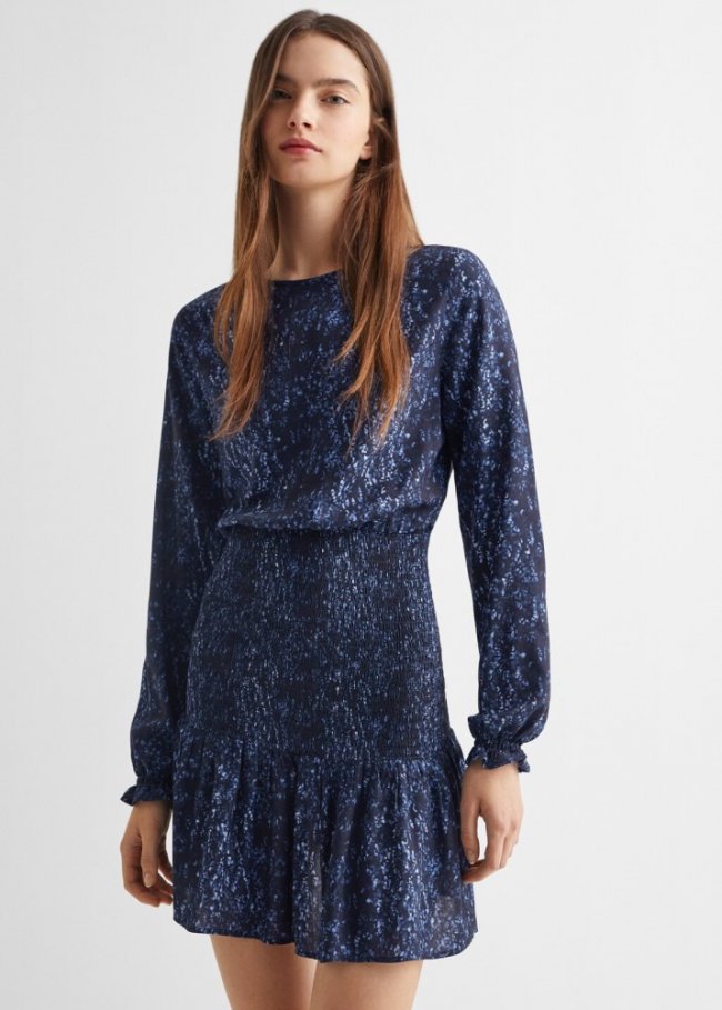 Mango Vestido fruncido estampado - Azul