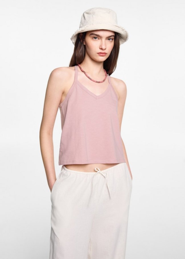 Mango Camiseta algodón tirantes - Rosa