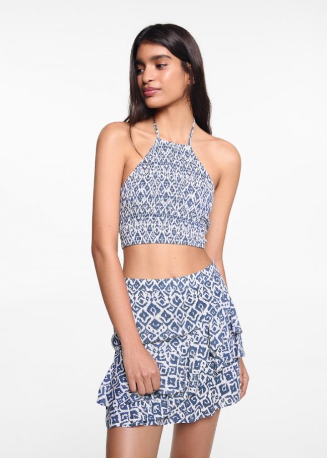 Mango Falda volantes estampada - Blanco roto