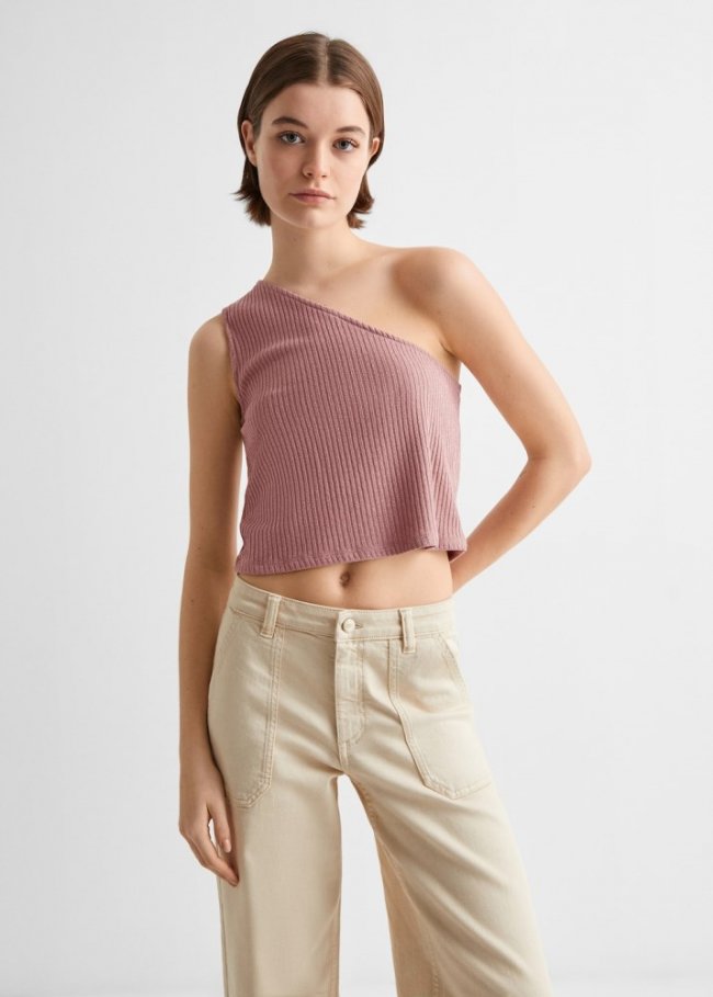 Mango Top canalé lúrex - Rosa