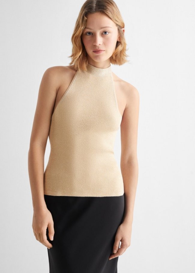 Mango Top cuello halter - Oro