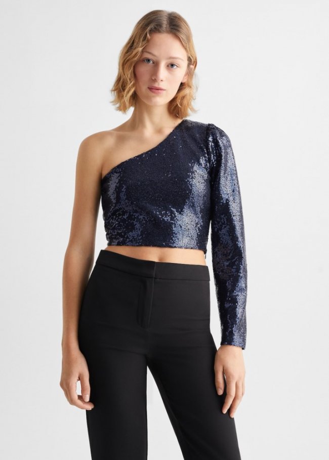 Mango Top asimétrico lentejuelas - Azul
