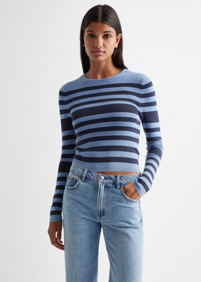 Mango Jersey punto rayas - Azul marino oscuro