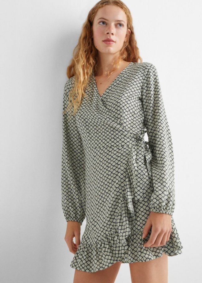 Mango Vestido estampado volantes - Crudo