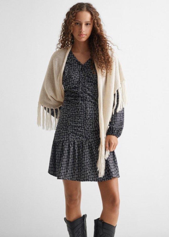 Mango Poncho flecos - Beige