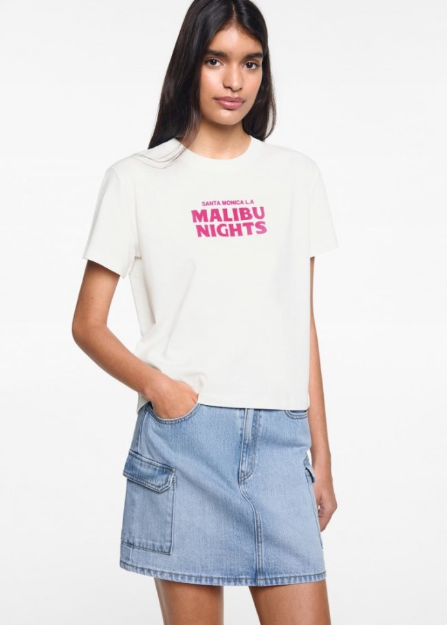Mango Camiseta mensaje estampado - Blanco roto