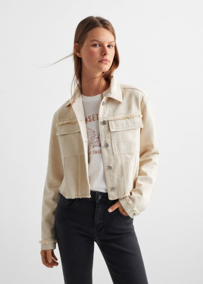 Mango Cazadora vaquera bolsillos - Beige