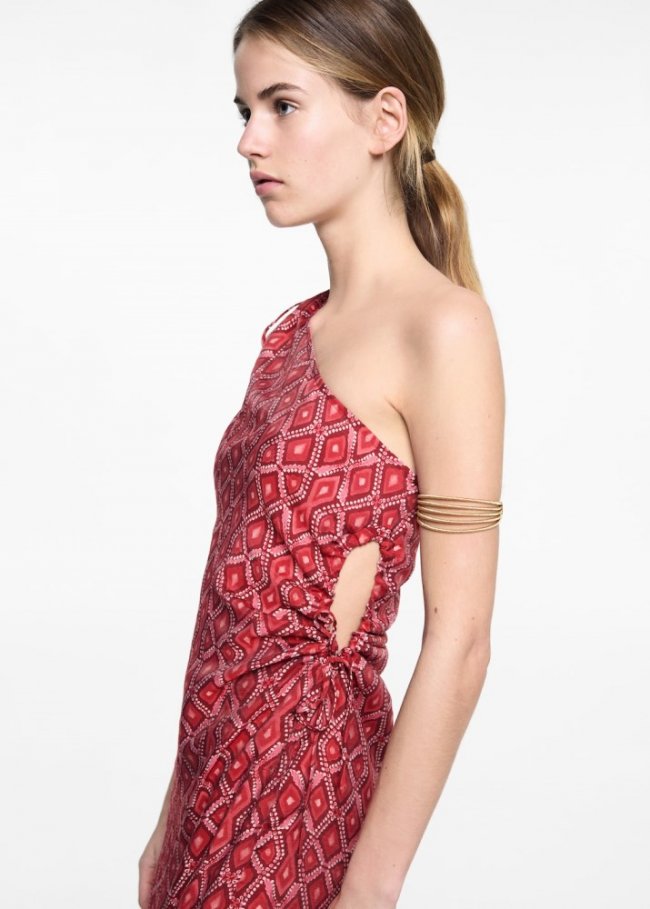 Mango Vestido asimétrico estampado - Rojo