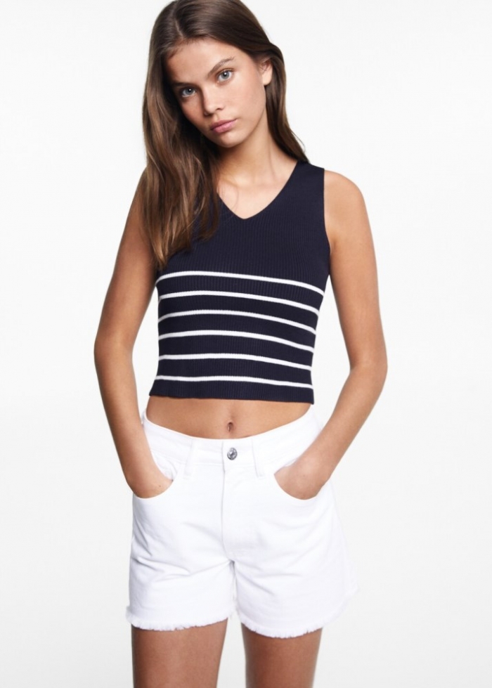 Mango Top tirantes rayas - Azul marino oscuro
