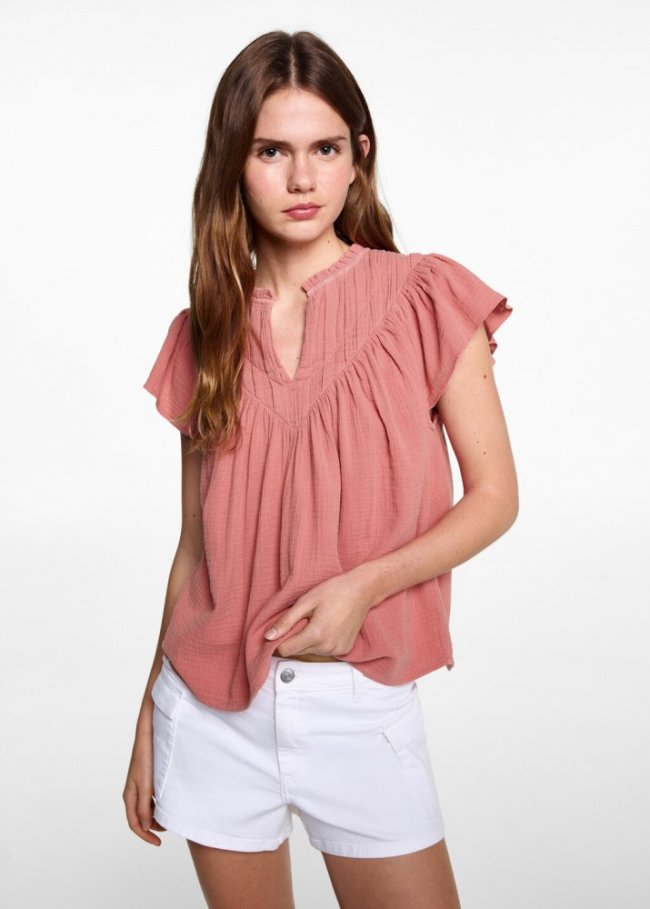 Mango Blusa algodón bambula - Fresa