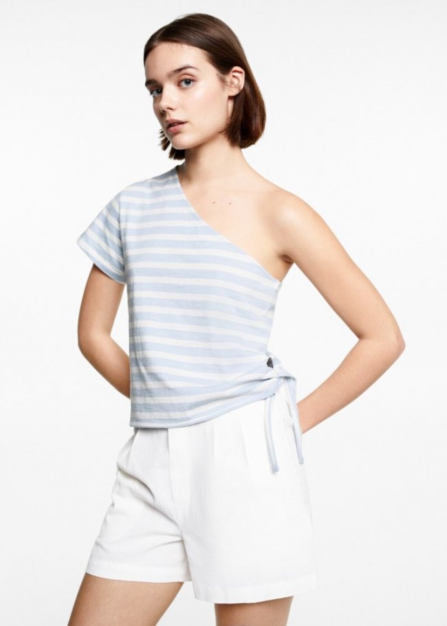 Mango Camiseta asimétrica lazo - Azul celeste