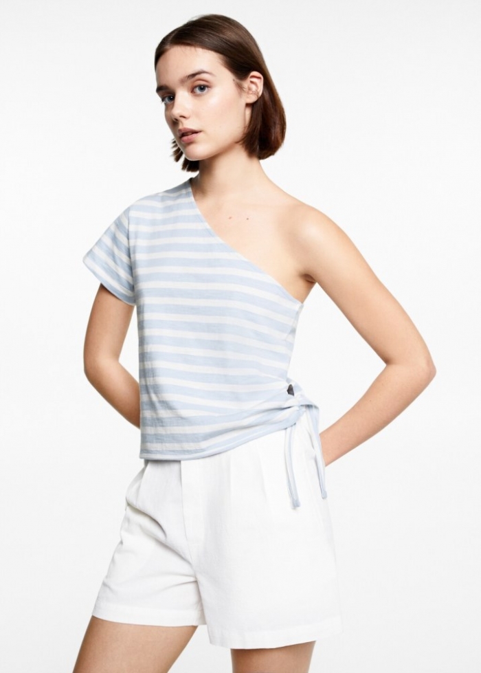 Mango Camiseta asimétrica lazo - Azul celeste