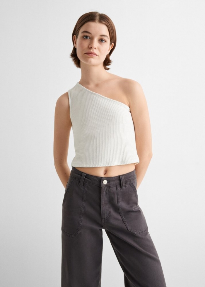Mango Top canalé lúrex - Blanco roto
