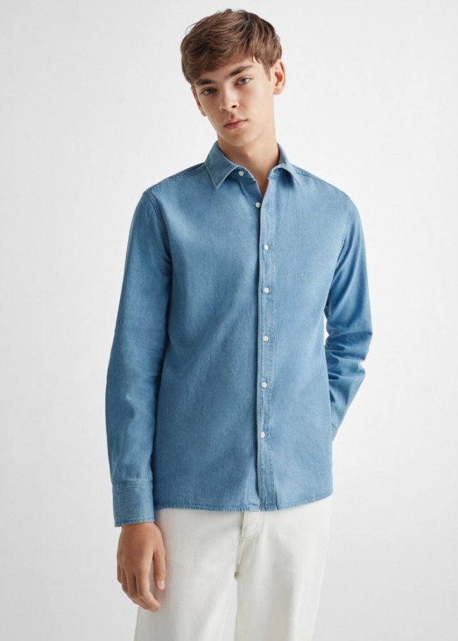 Mango Camisa denim algodón - Azul medio