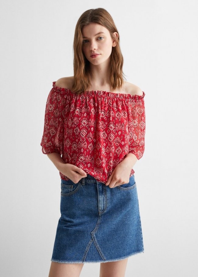 Mango Blusa hombros descubiertos - Rojo