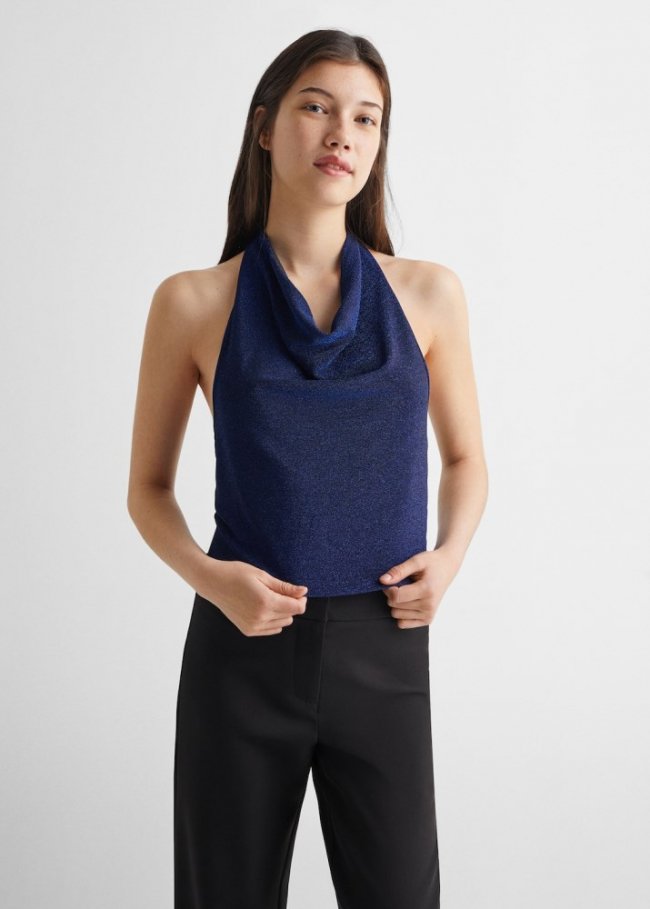 Mango Top halter metalizado - Azul