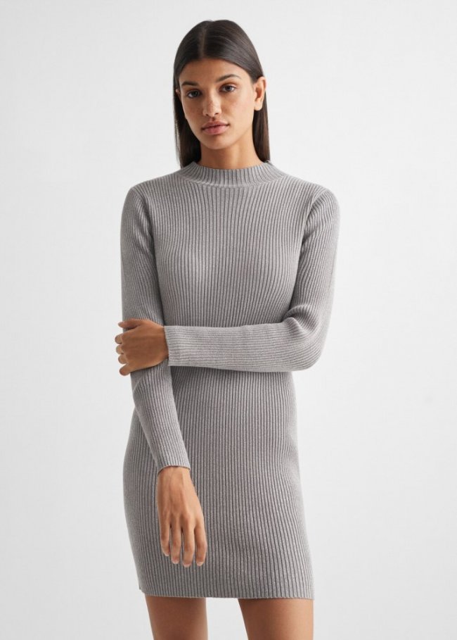 Mango Vestido canalé lurex - Gris