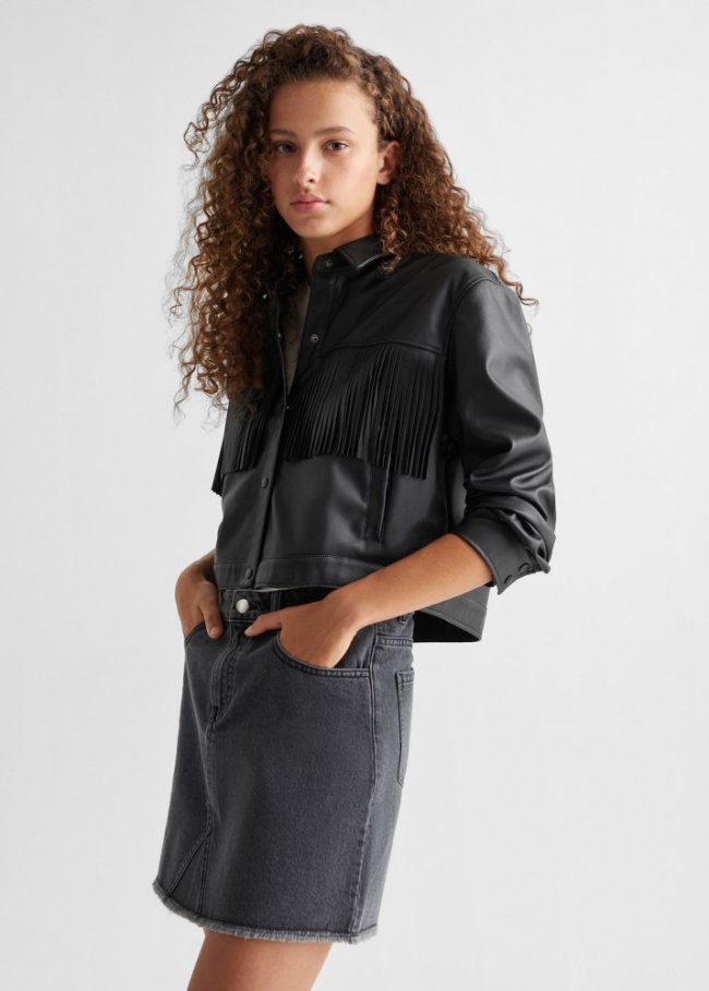 Mango Sobrecamisa efecto piel - Negro