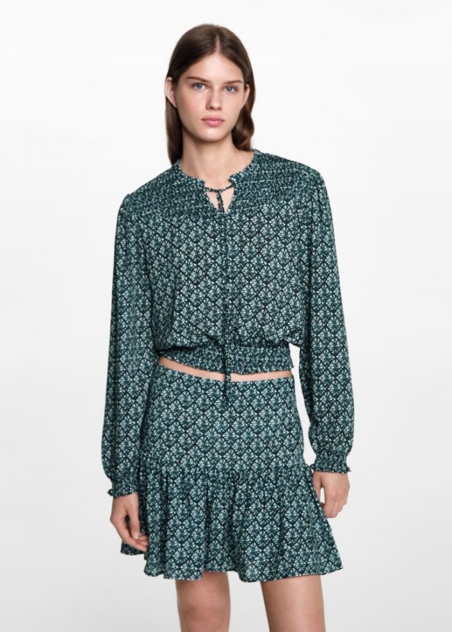 Mango Falda estampada volante - Azul marino oscuro