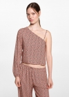 Mango Blusa asimétrica estampada - Naranja tostado