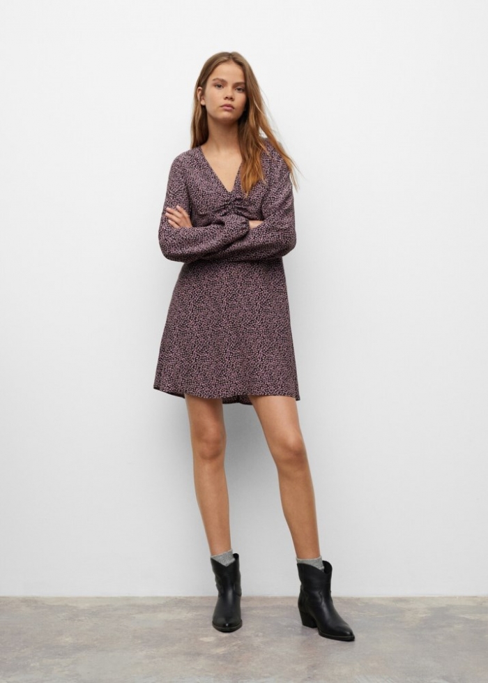 Mango Vestido estampado flores - Morado claro/pastel
