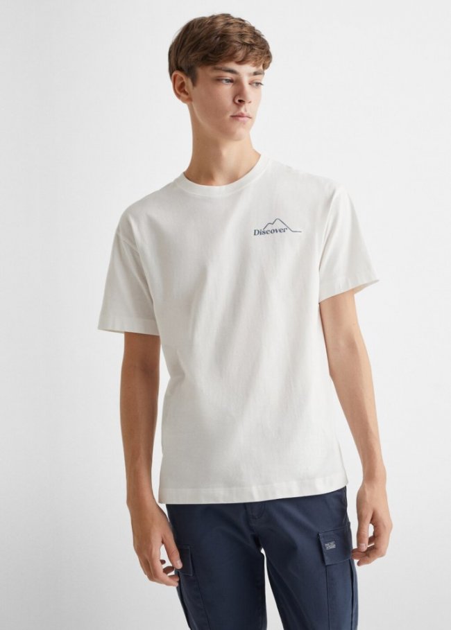 Mango Camiseta estampada algodón - Blanco roto