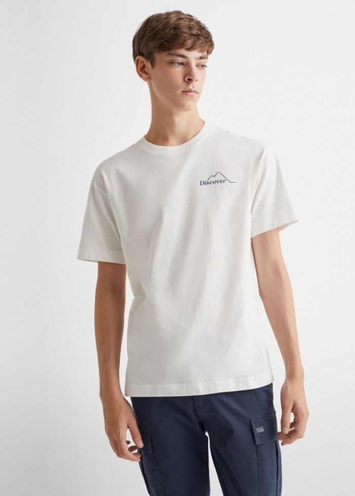 Mango Camiseta estampada algodón - Blanco roto