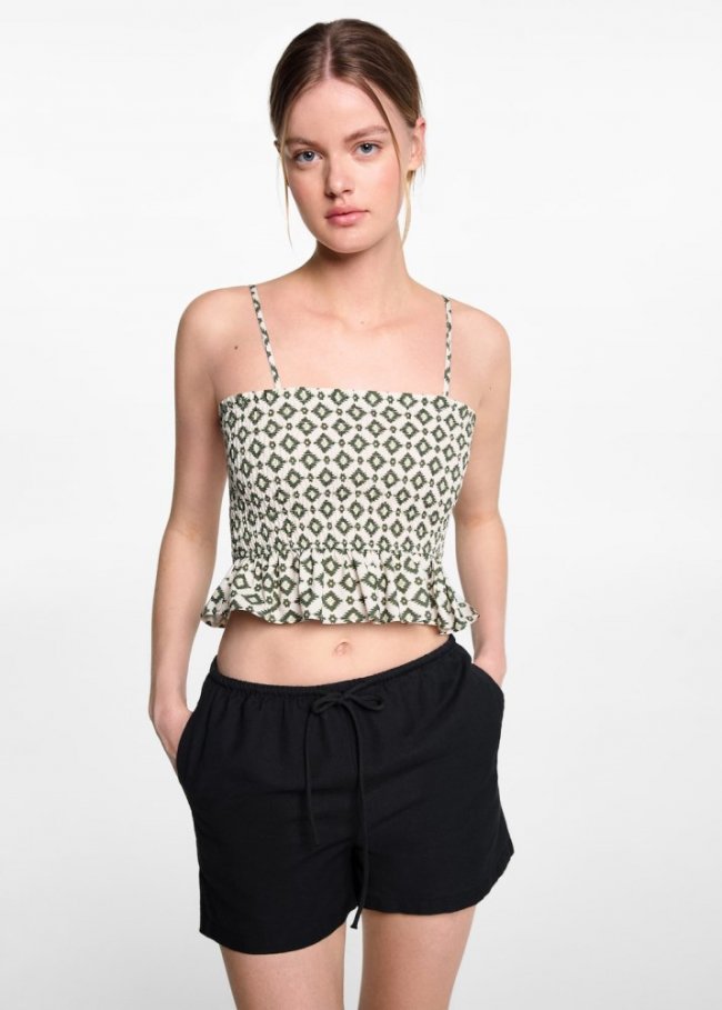 Mango Short lino lazo - Negro