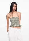 Mango Top fruncido estampado - Blanco roto