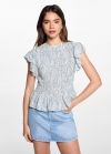 Mango Blusa fruncida manga volante - Blanco roto