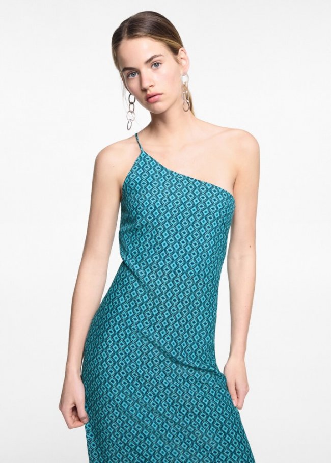 Mango Vestido asimétrico estampado - Turquesa