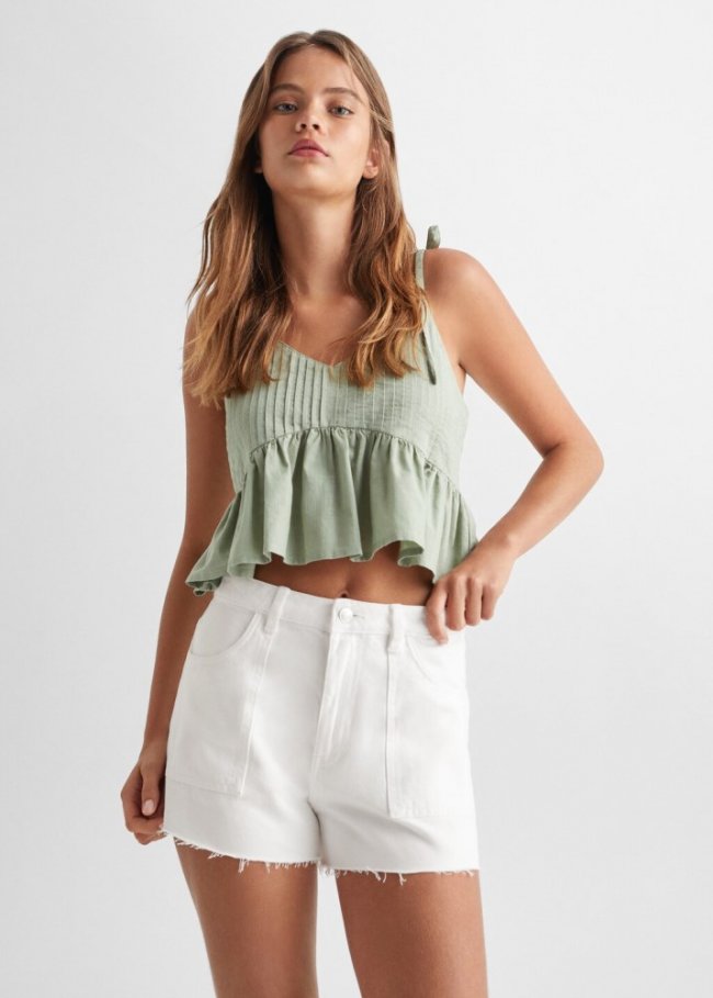 Mango Short vaquero tiro medio - Blanco roto