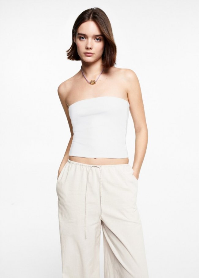 Mango Top bandeau algodón - Blanco