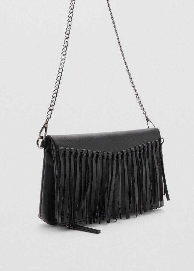 Mango Bolso cruzado flecos - Negro