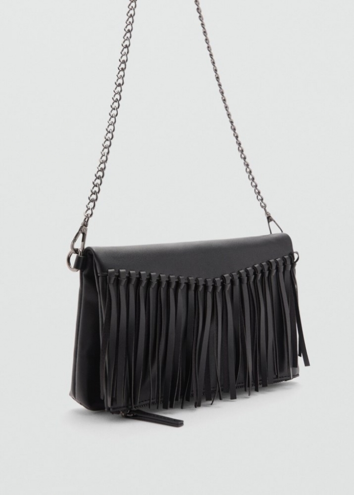 Mango Bolso cruzado flecos - Negro