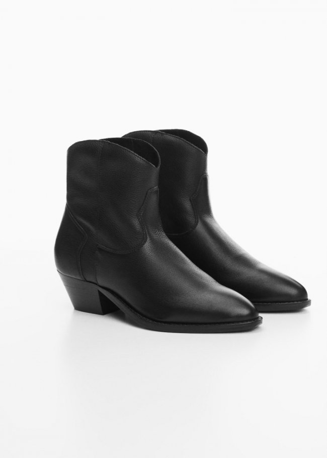 Mango Botín piel cowboy - Negro