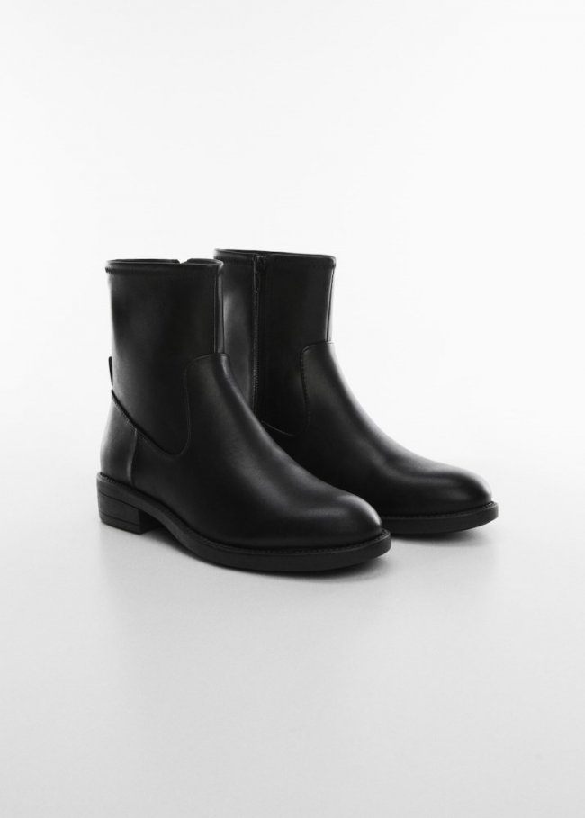 Mango Botín plano piel - Negro