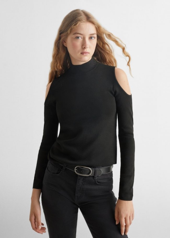 Mango Jersey hombros descubiertos - Negro