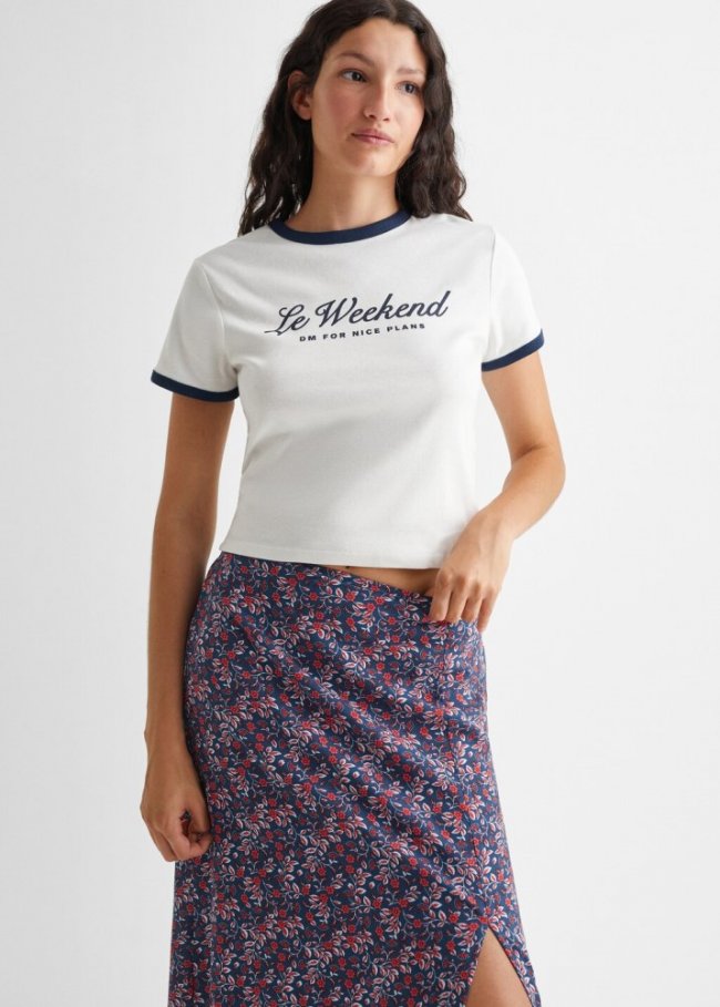 Mango Falda estampada abertura - Azul marino oscuro
